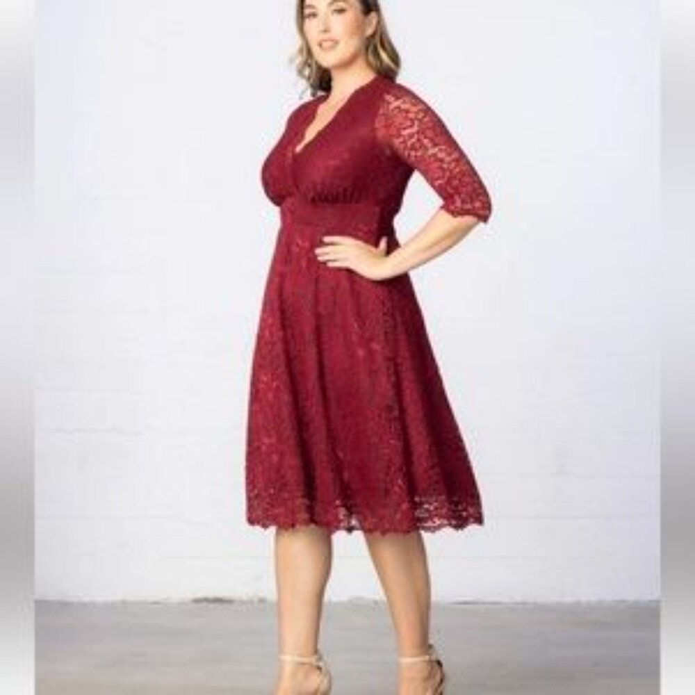 Kiyonna Mademoiselle burgundy lace cocktail occasion wedding dress size 2X   NWT